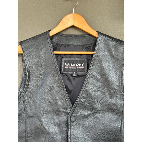 WILSONS Men's Large Leather Vest Button Up Moto Biker Style - Picture 3 of 12